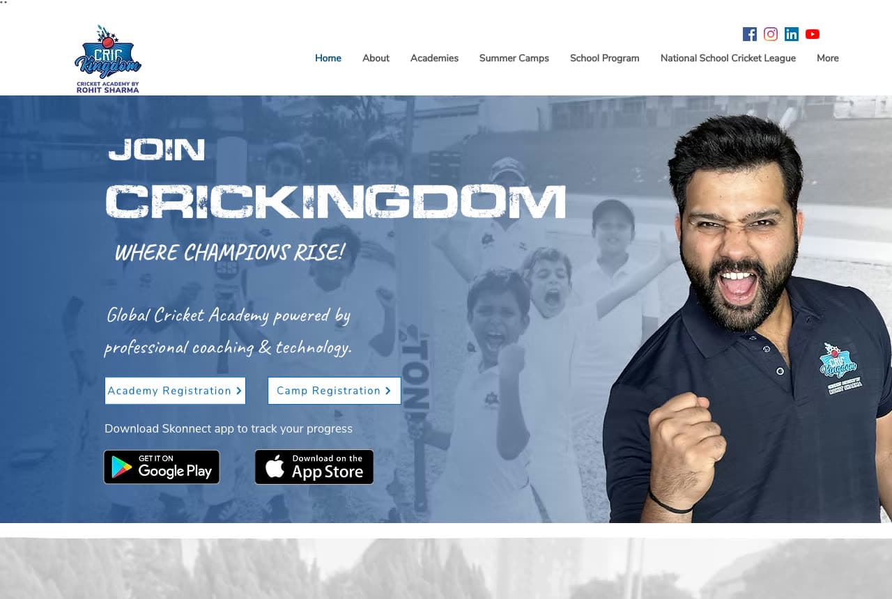Crickingdom website — Cricket Academy design example
