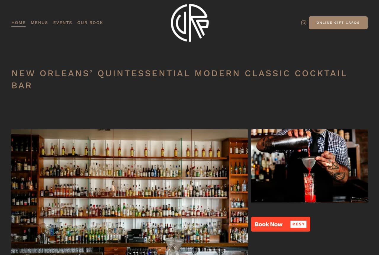 Cure website — Craft Cocktail Bar design example