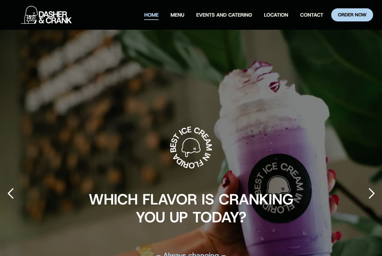 Dasher & Crank website — Small-Batch Creamery design example