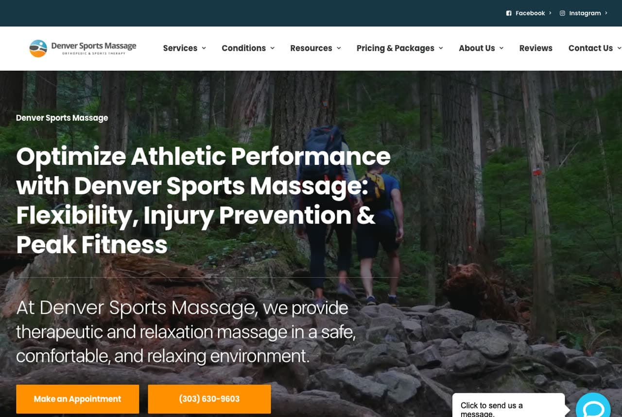 Denver Sports Massage website — Sports Massage design example