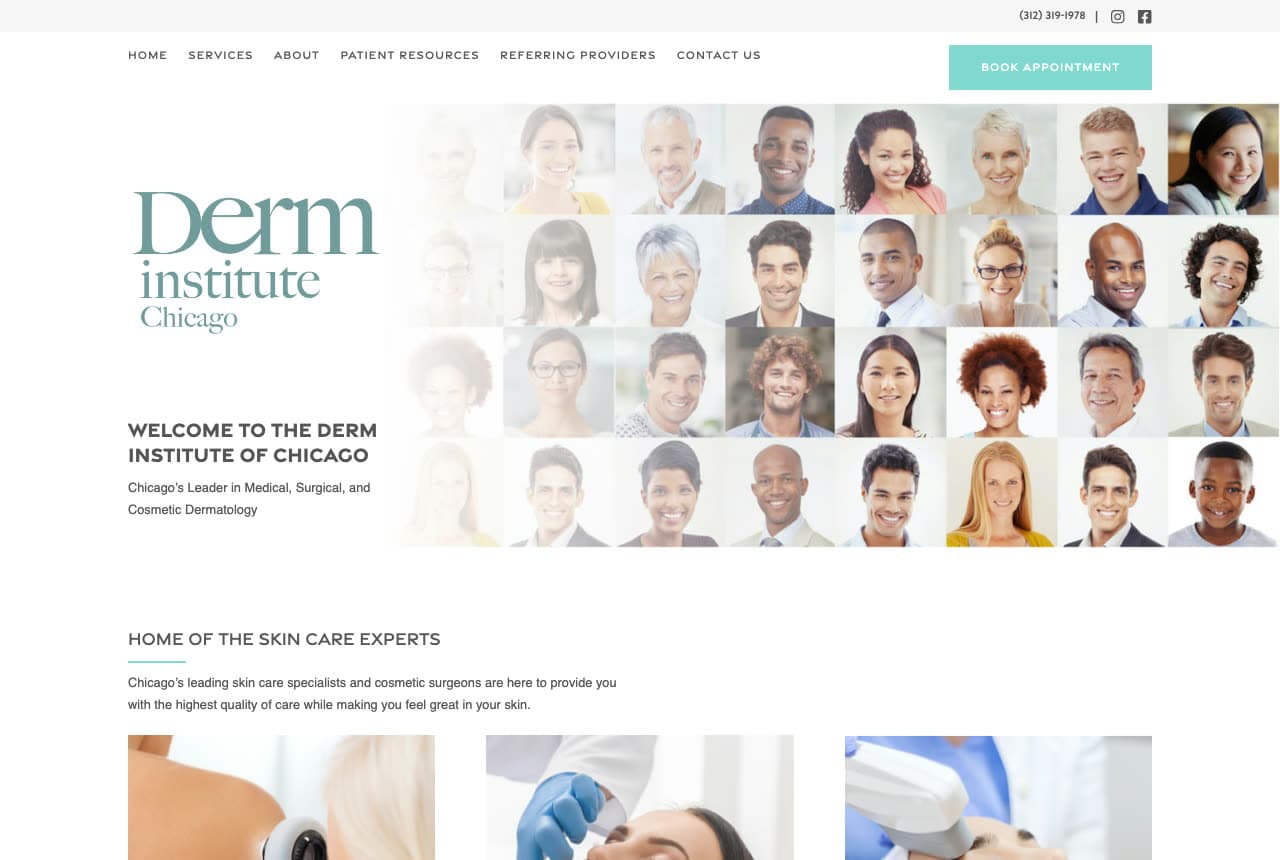 Derm Institute of Chicago website — Dermatology Institute design example
