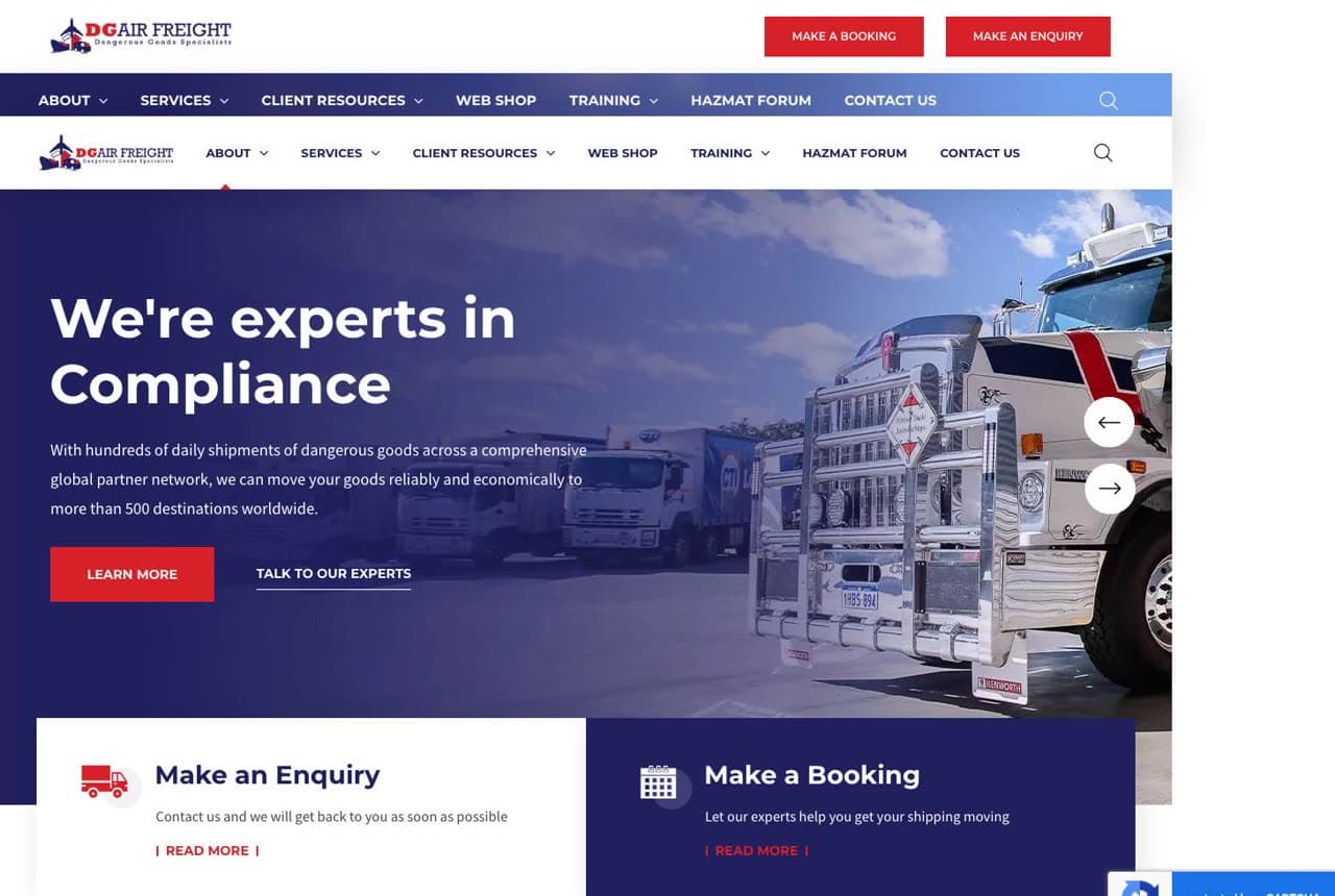 DG Air Freight website — Hazmat Logistics design example