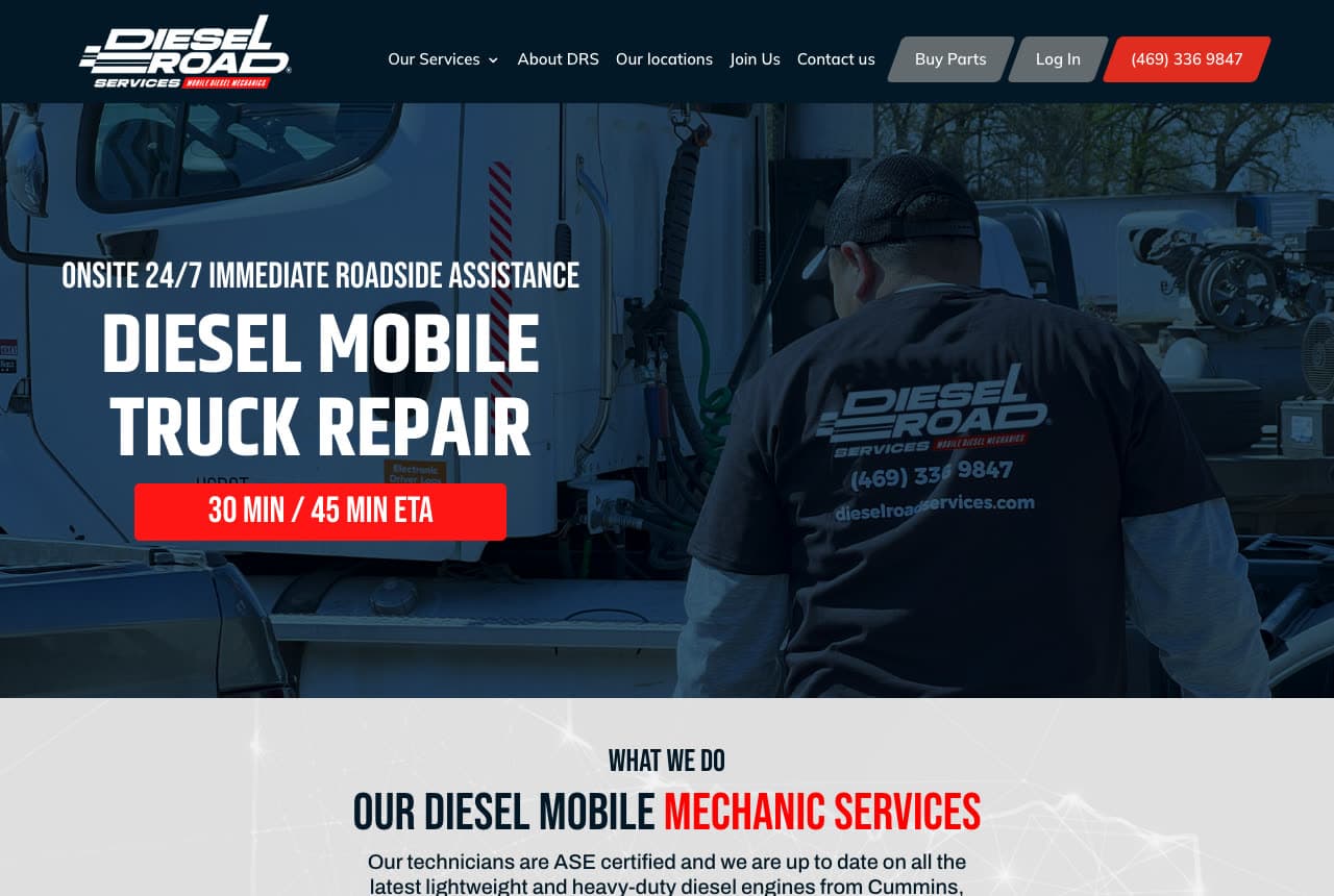 Diesel Road Services website — Mobile Diesel Repair design example