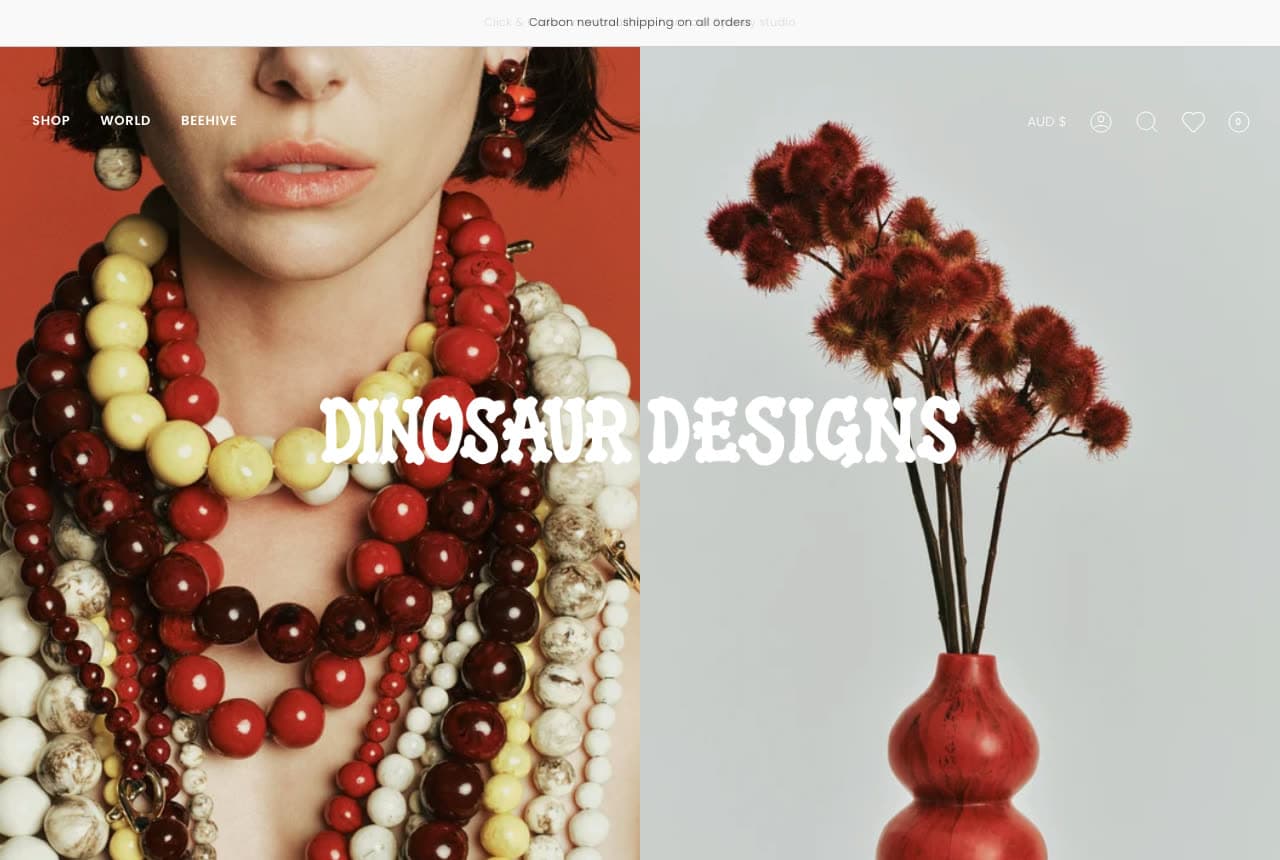 Dinosaur Designs website — Resin Jewellery design example