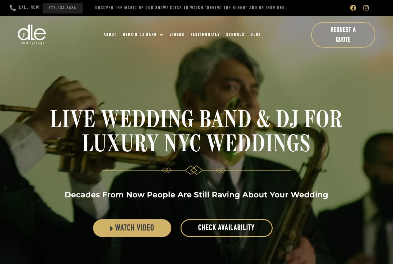 DLE Event Group website — Wedding Band & DJ Company design example