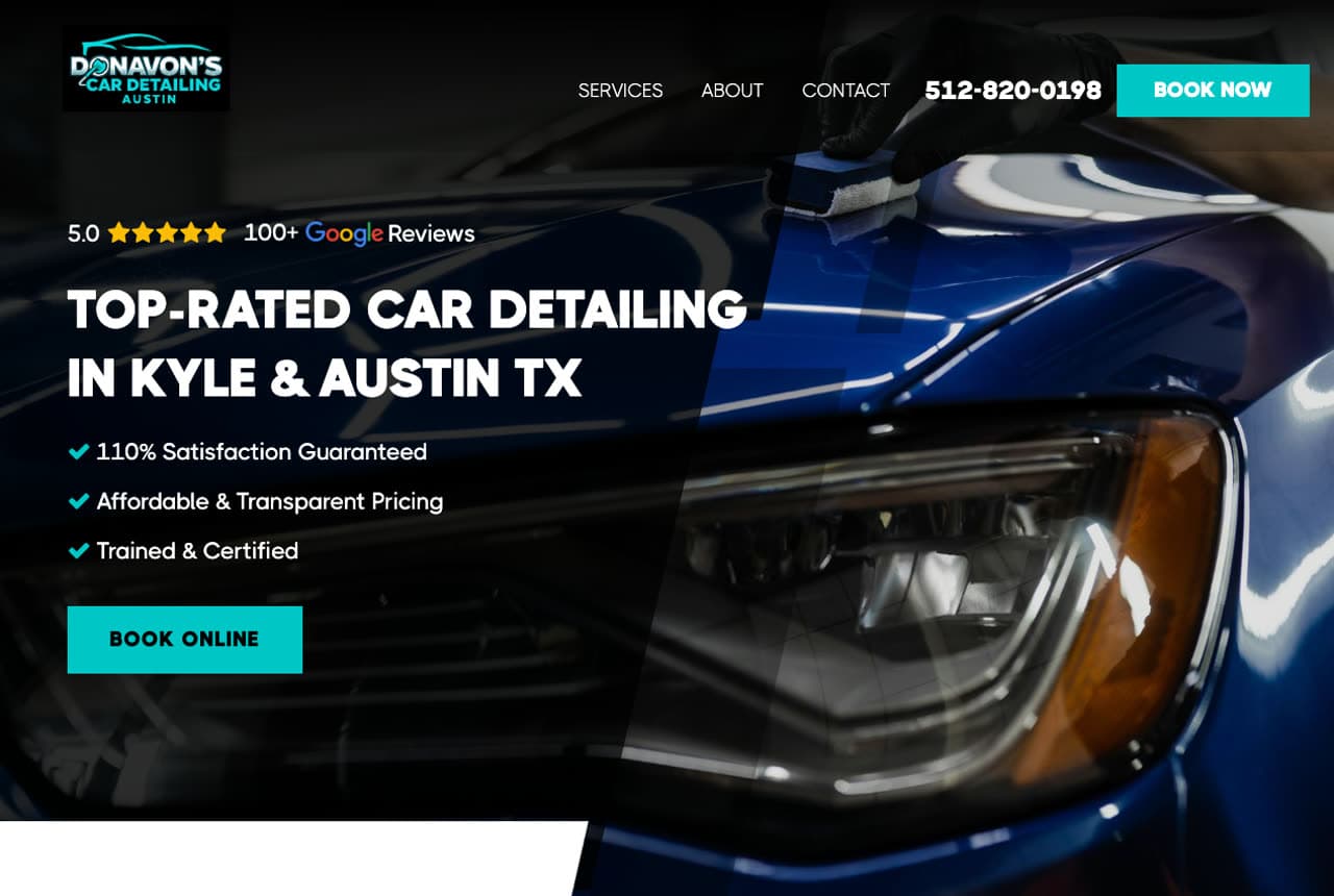 Donavon's Auto Detailing website — Mobile Detailing design example