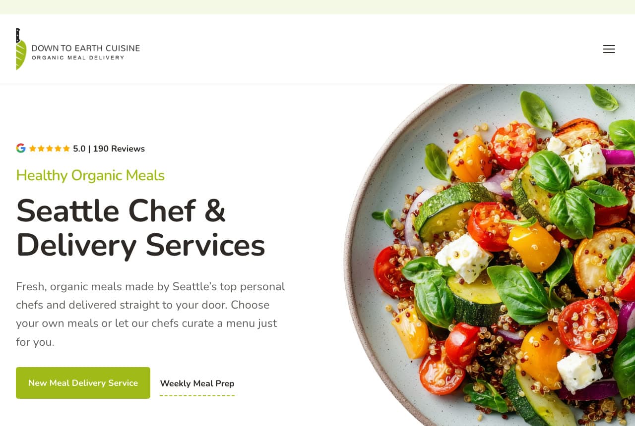 Down to Earth Cuisine website — Personal Chef + Delivery design example