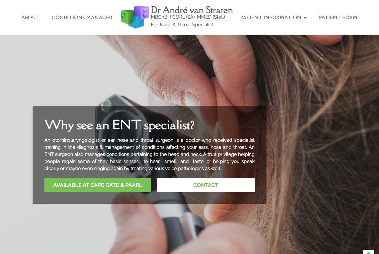 Dr André van Straten website — Solo Specialist design example