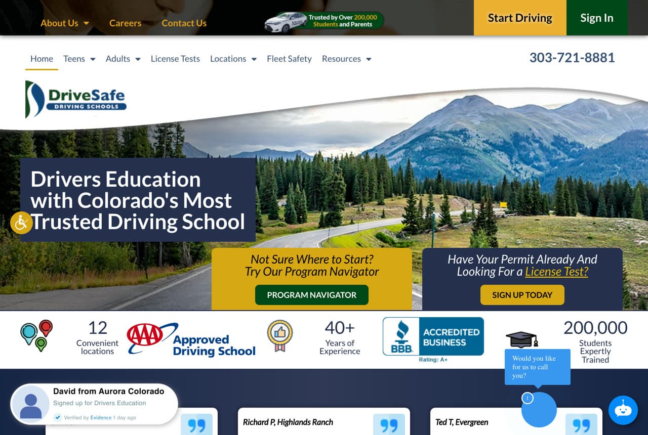 DriveSafe website — Driving School design example