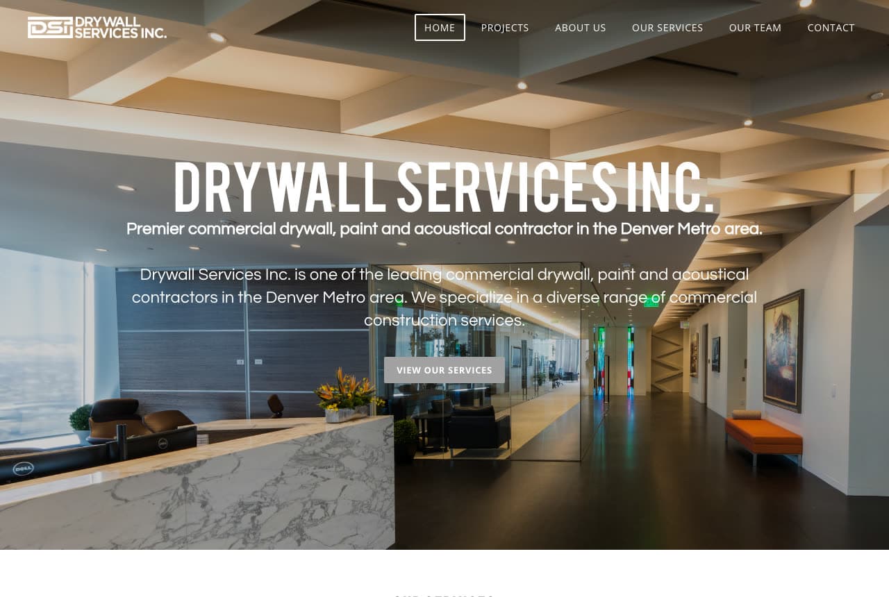 Drywall Services Inc. website — Commercial Drywall Contractor design example