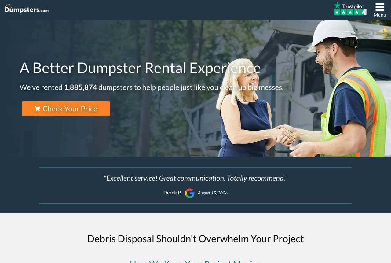 Dumpsters.com website — National Dumpster Booking design example