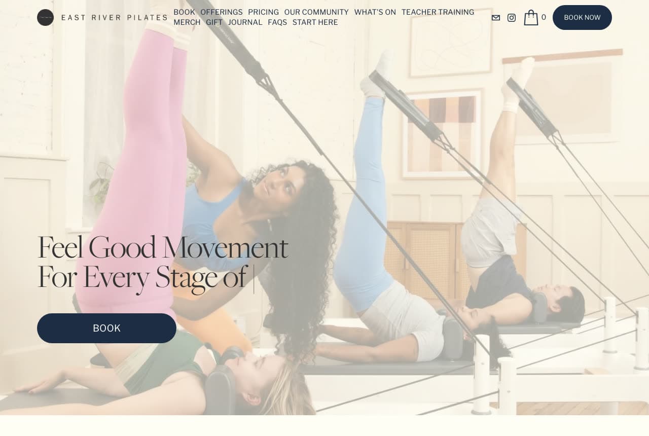 East River Pilates website — Community Pilates Studio design example
