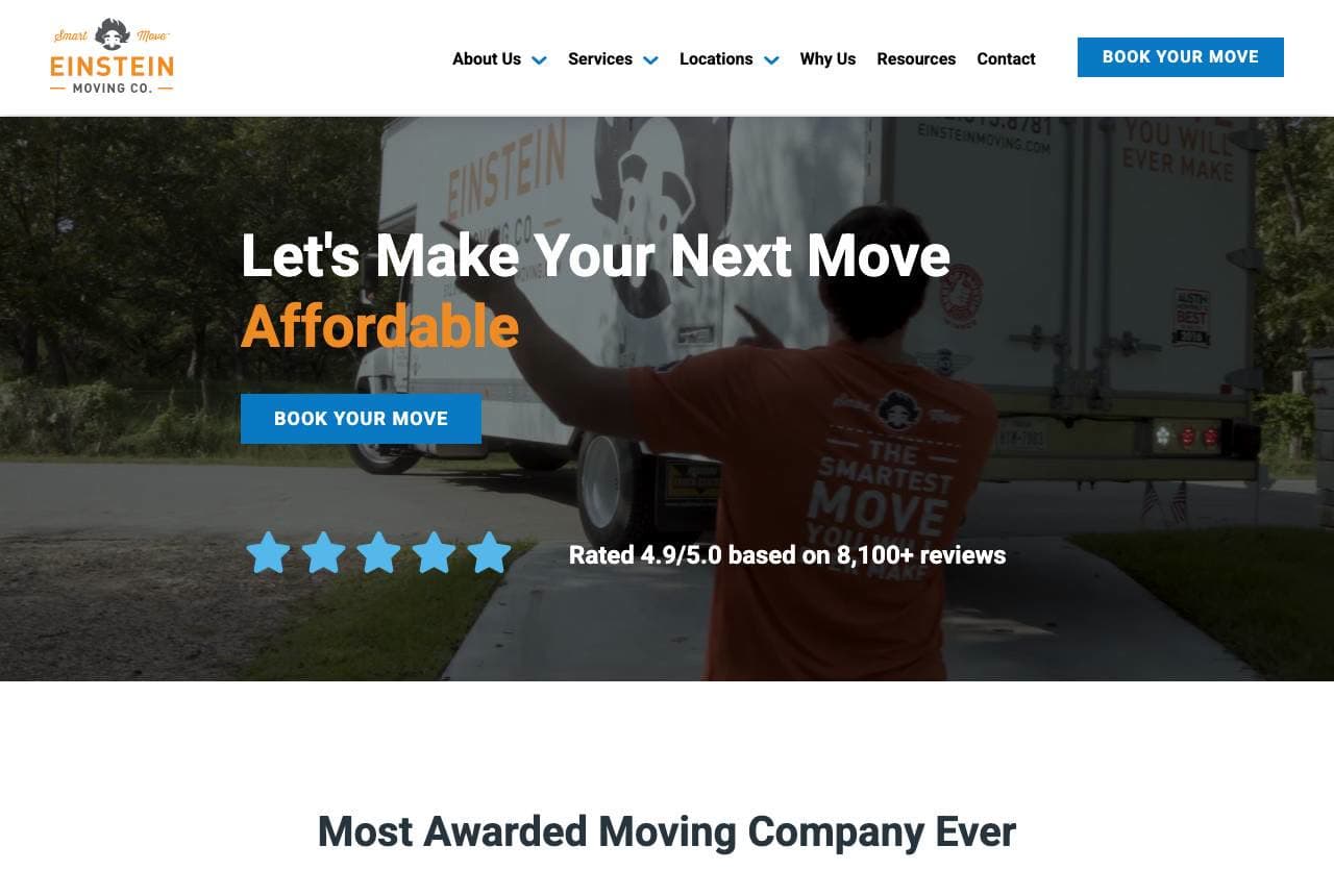 Einstein Moving website — Awarded Movers design example