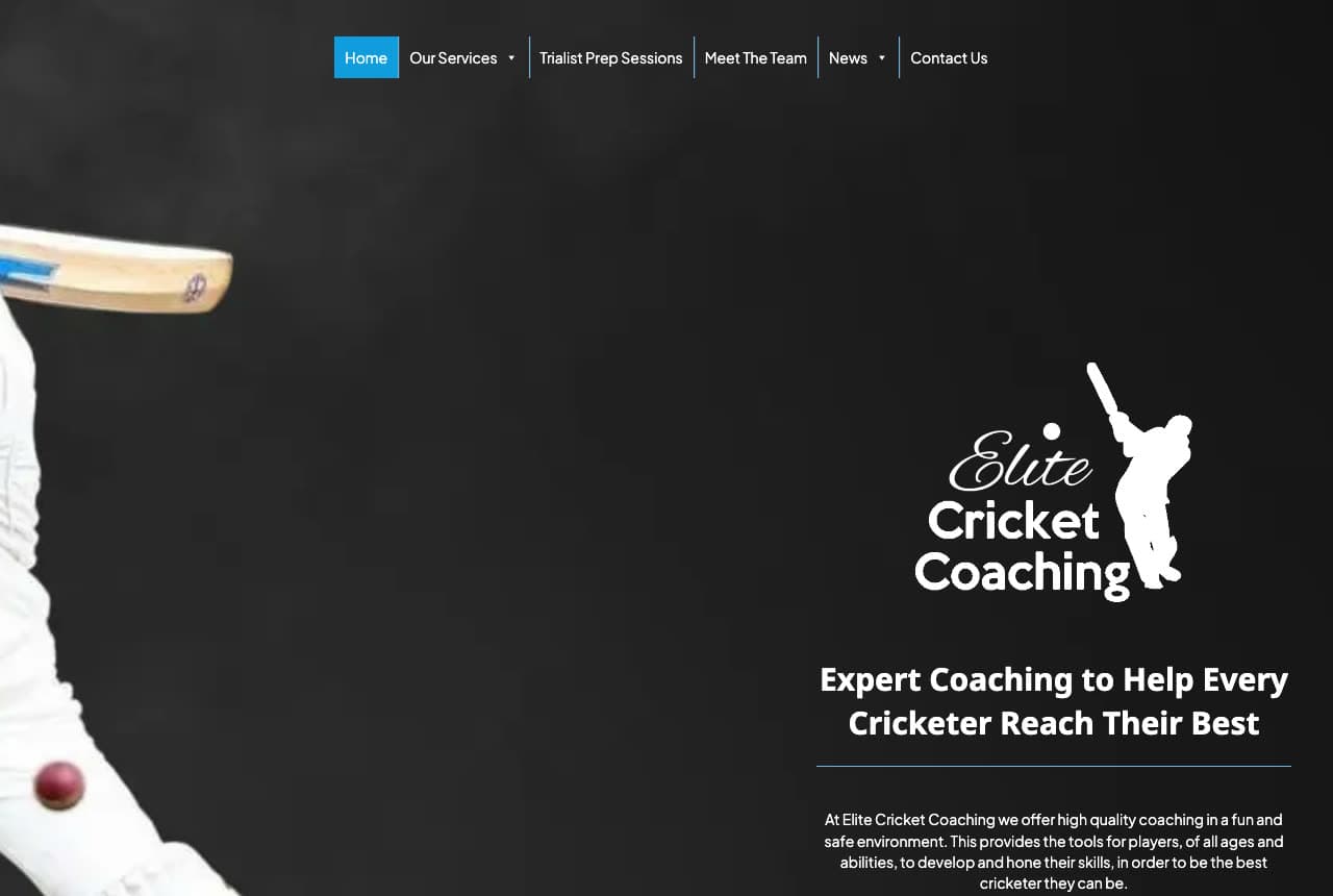 Elite Cricket Coaching website — Cricket Coaching design example