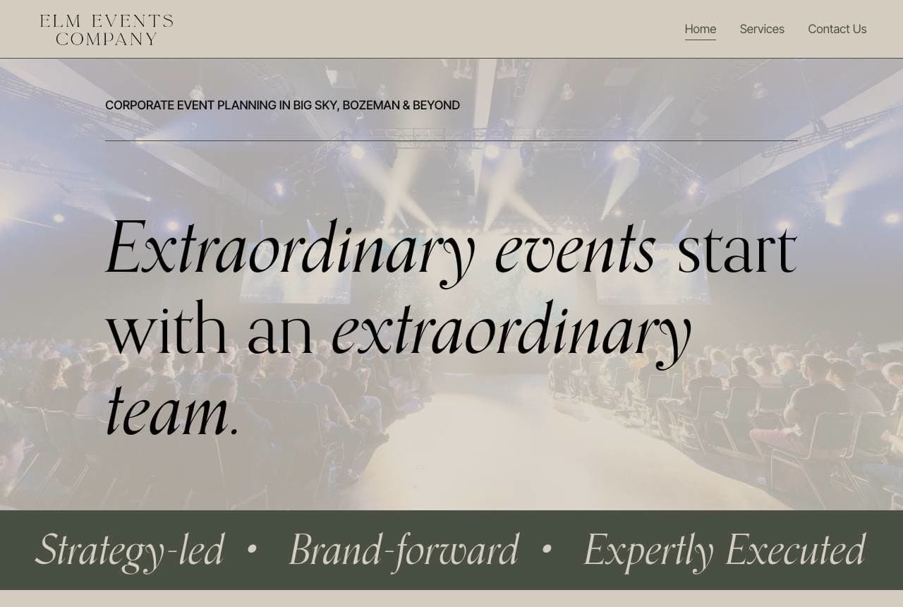 ELM Events website — Corporate Events design example