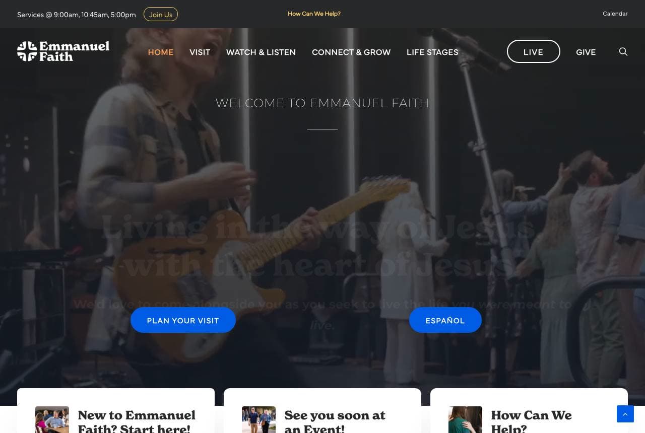 Emmanuel Faith website — Community Church design example