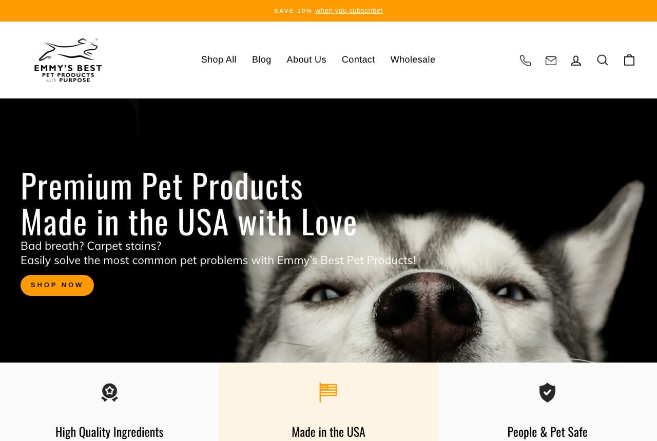 Emmy's Best Pet Products website — Pet Care Product Brand design example