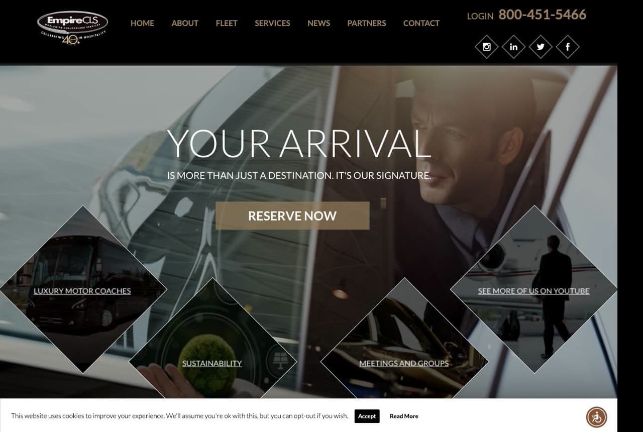 Empire CLS website — Luxury Motor Coach design example