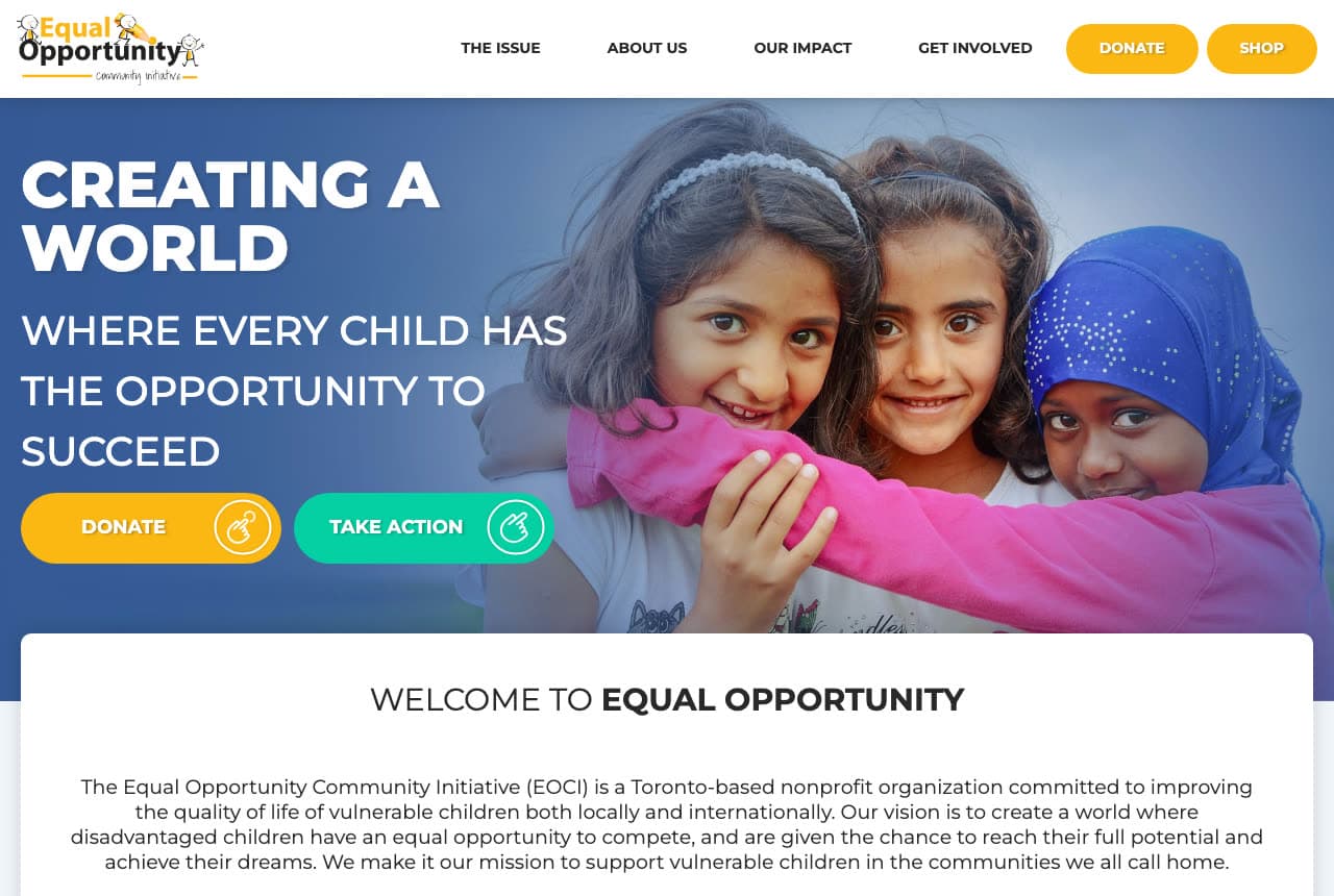 Equal Opportunity website — Youth Nonprofit design example