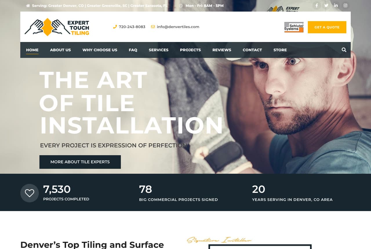 Expert Touch Tiling website — Tile Contractor design example
