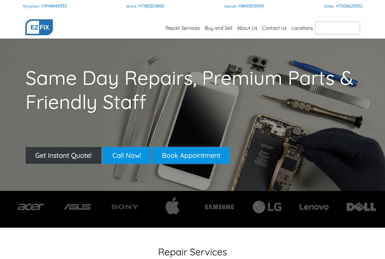 EZ Fix website — Device Repair Shops design example