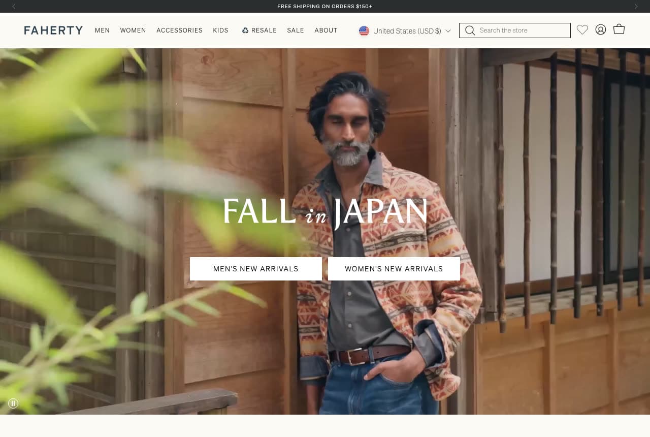 Faherty website — Coastal Casual Brand design example