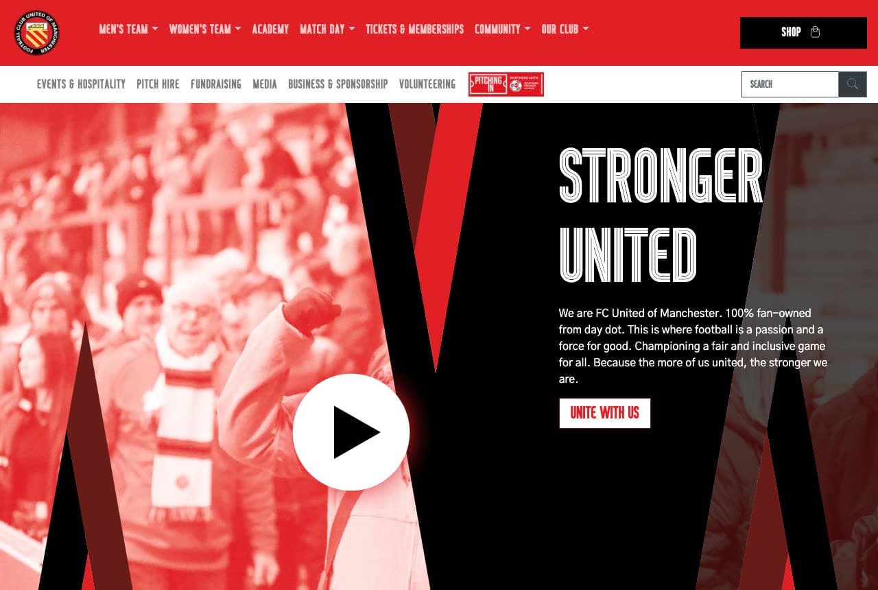 FC United of Manchester website — Fan-Owned Football Club design example