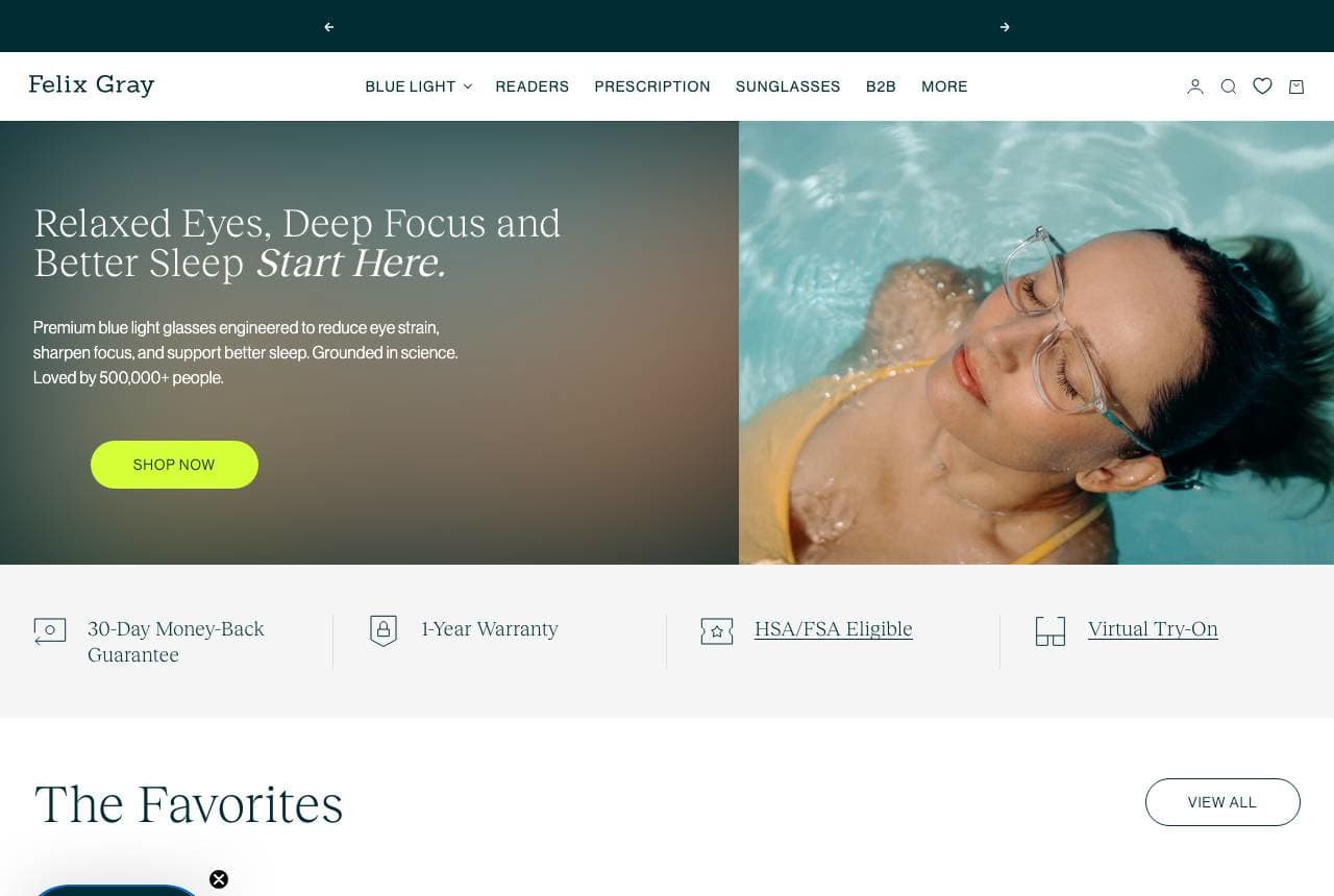 Felix Gray website — Blue-Light Eyewear design example