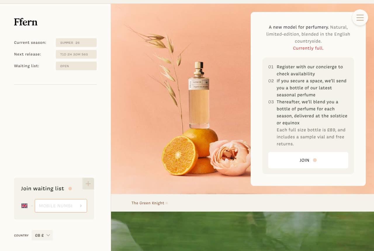 Ffern website — Seasonal Perfumery design example