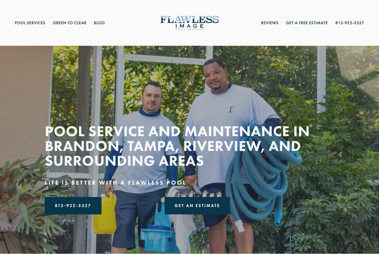 Flawless Image Pool Service website — Pool Service Company design example