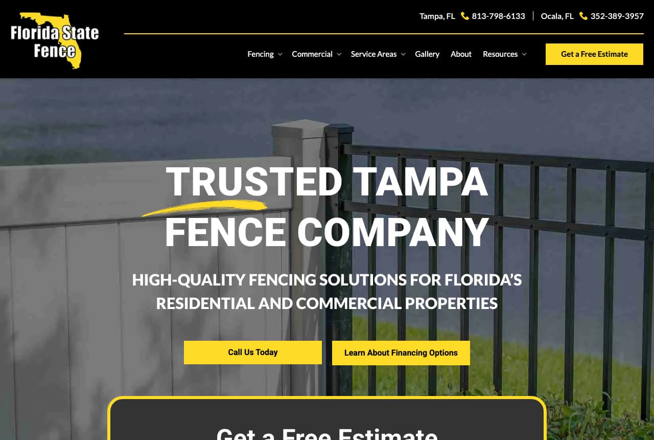 Florida State Fence website — Fence Installer design example