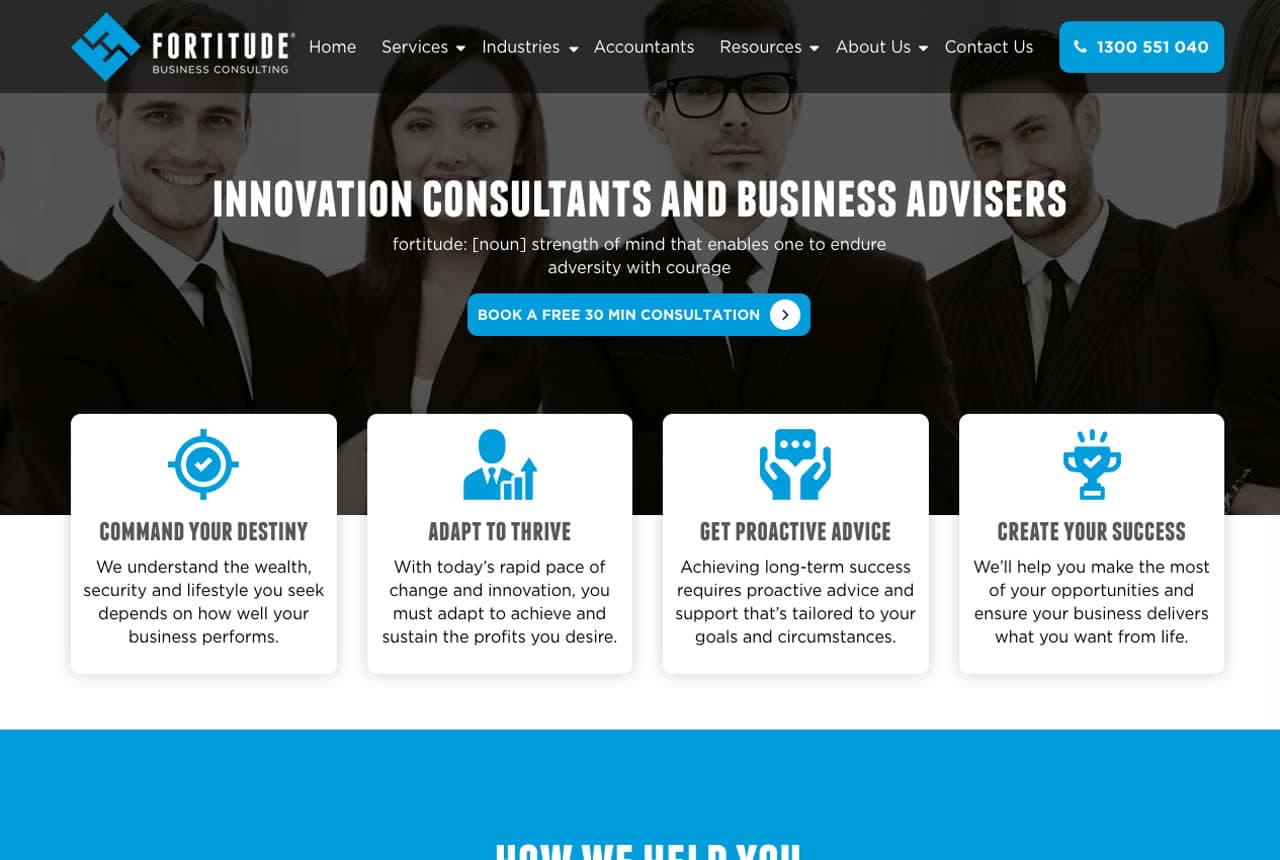 Fortitude Business Consulting website — Business Advisory design example