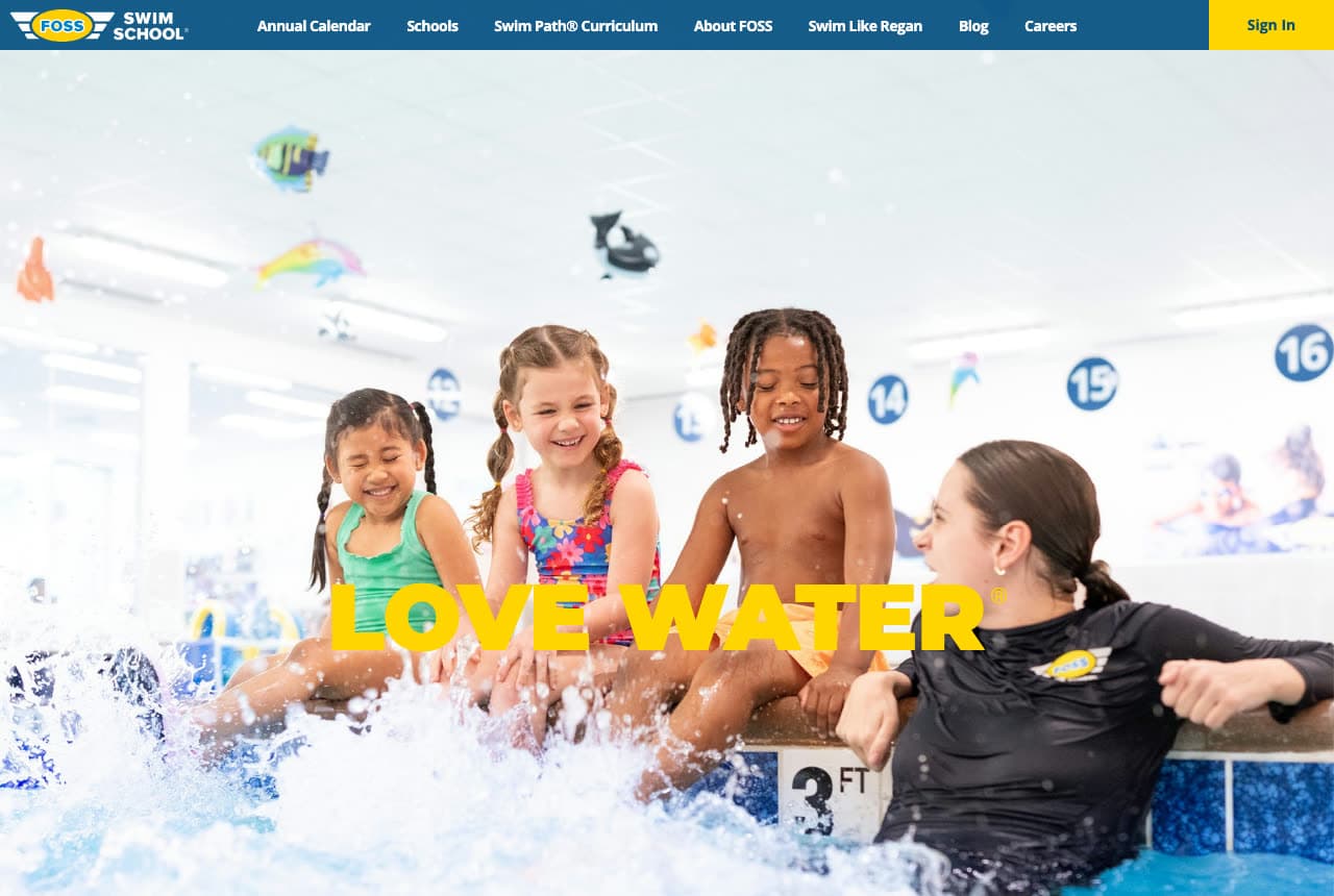 FOSS Swim School website — Curriculum-Led Swim School design example