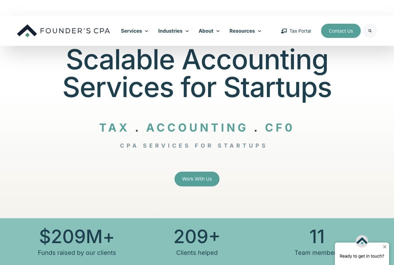 Founder's CPA website — Startup CPA design example