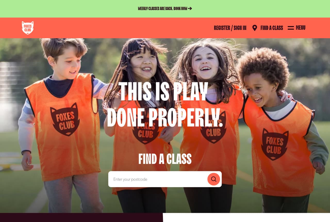 Foxes Club website — Kids Football Classes design example