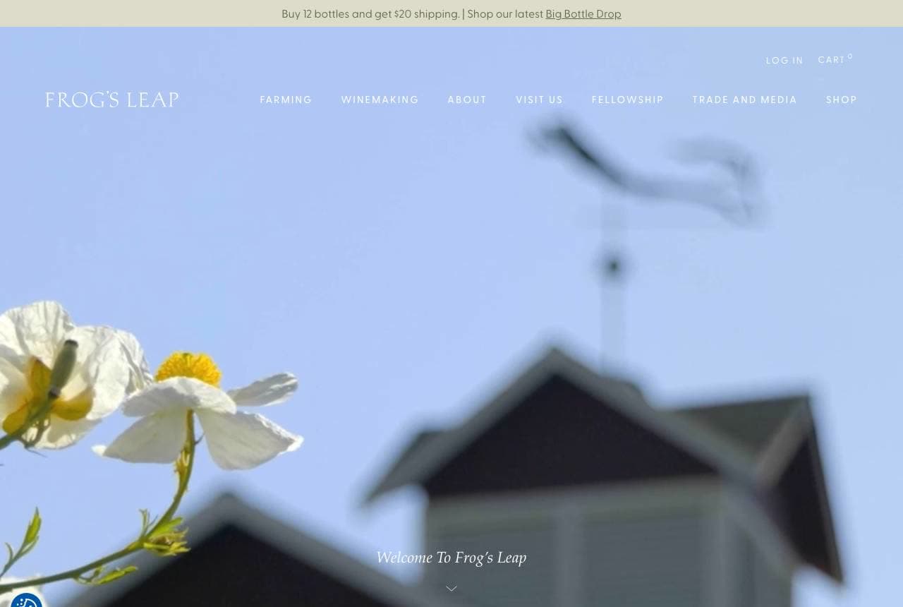 Frog's Leap website — Sustainable Estate design example