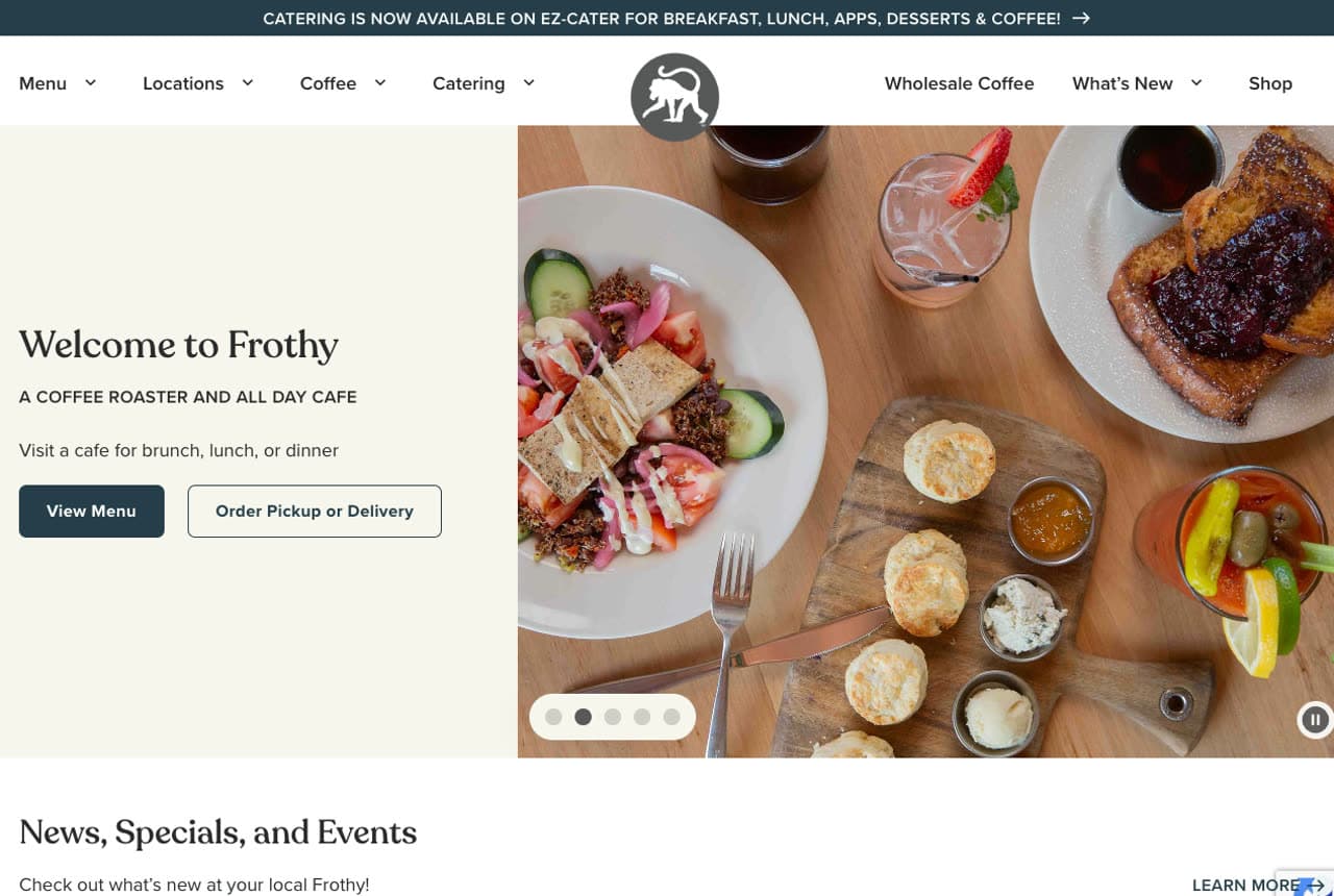 Frothy Monkey website — Cafe design example