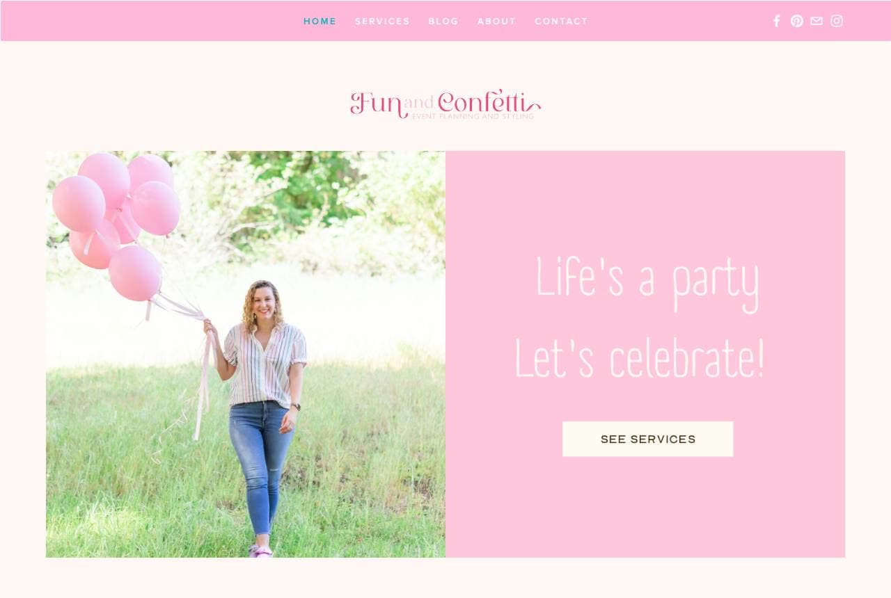 Fun and Confetti website — Party Planning design example