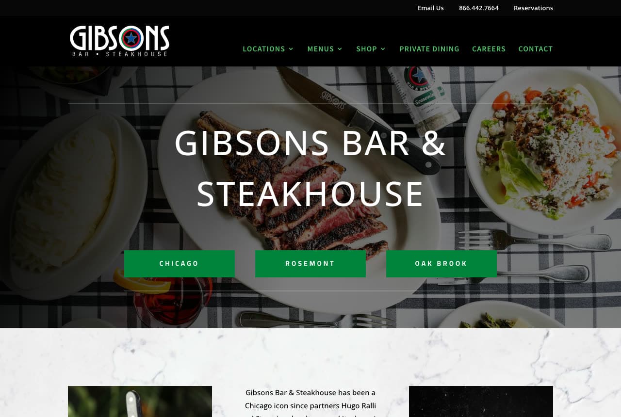 Gibsons Bar & Steakhouse website — Multi-Location Steakhouse design example