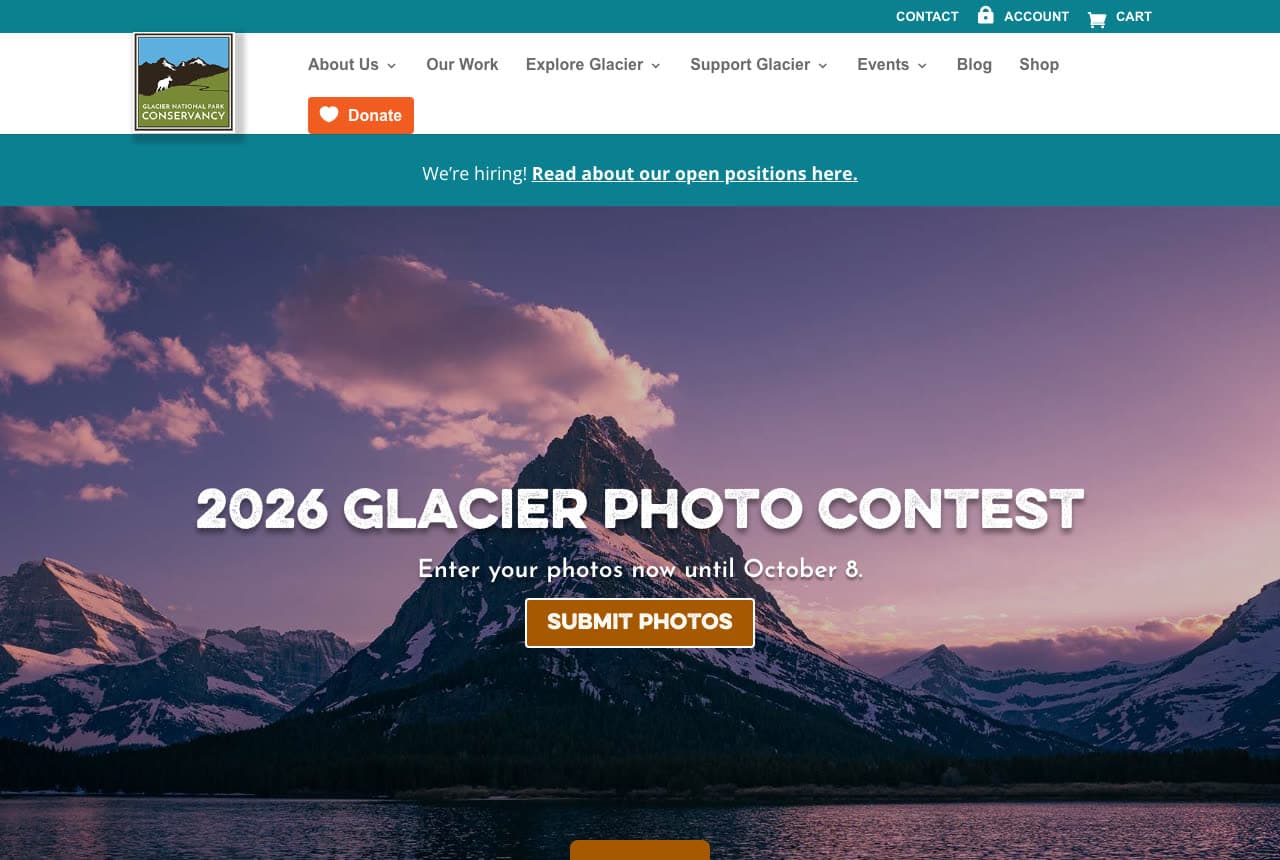 Glacier National Park Conservancy website — Conservancy design example