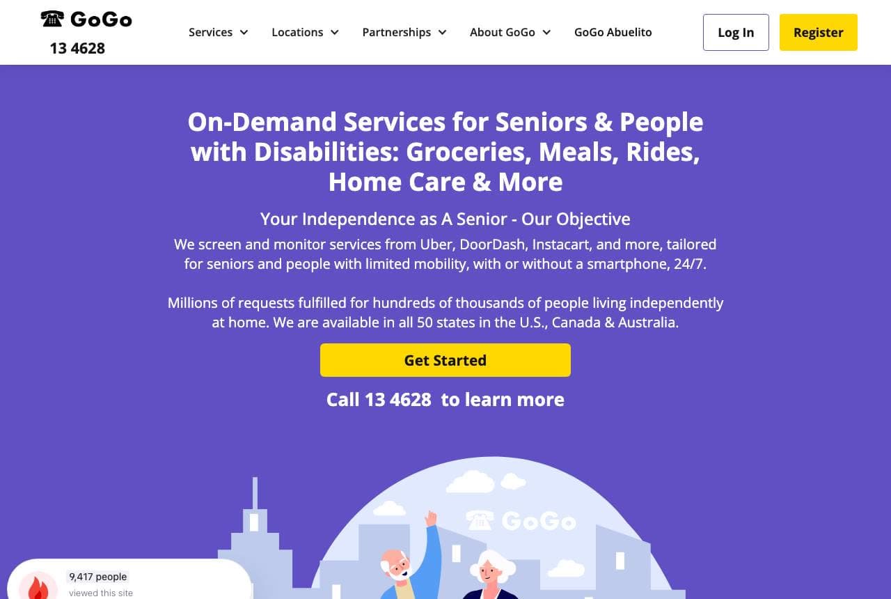 GoGoGrandparent website — Senior Transport design example