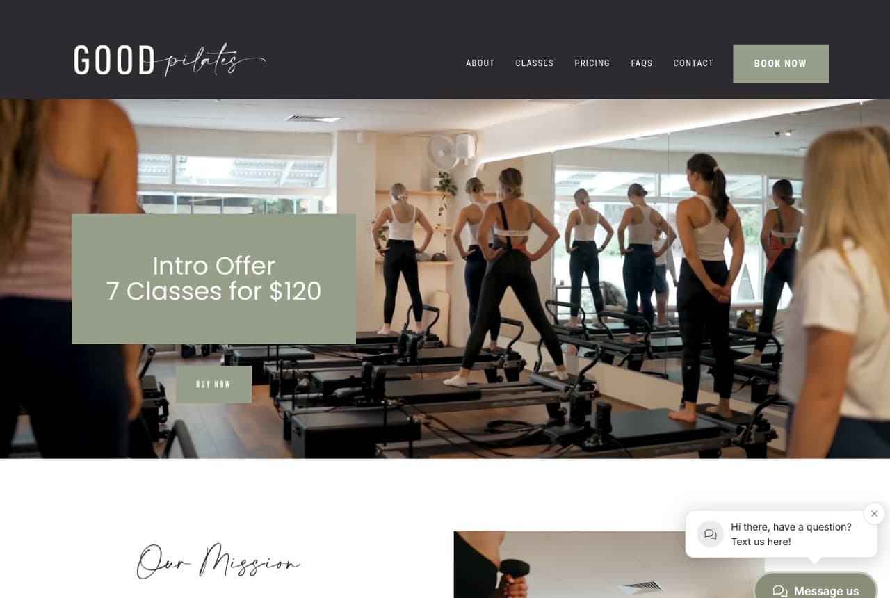 GOOD Pilates website — Pilates Studio design example
