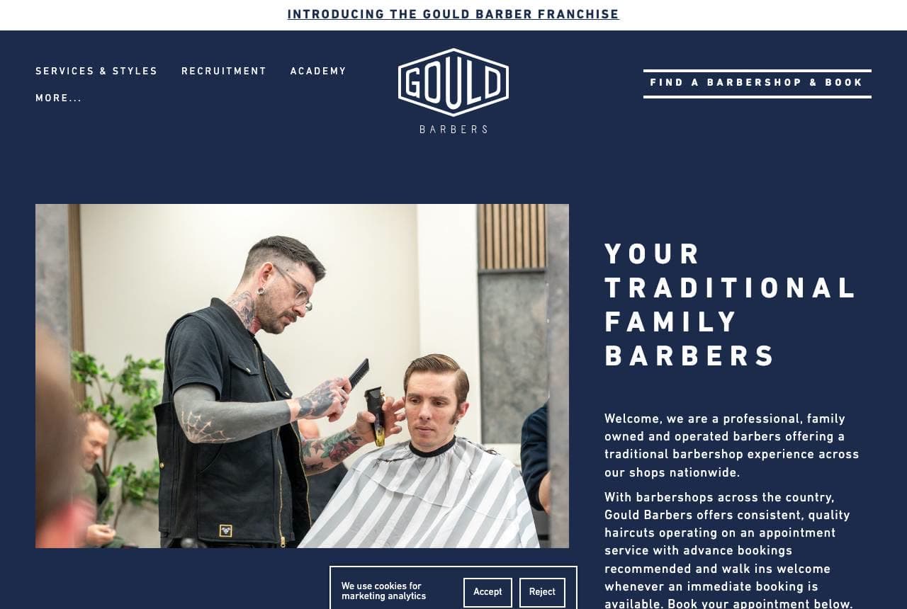 Gould Barbers website — Barber Franchise design example
