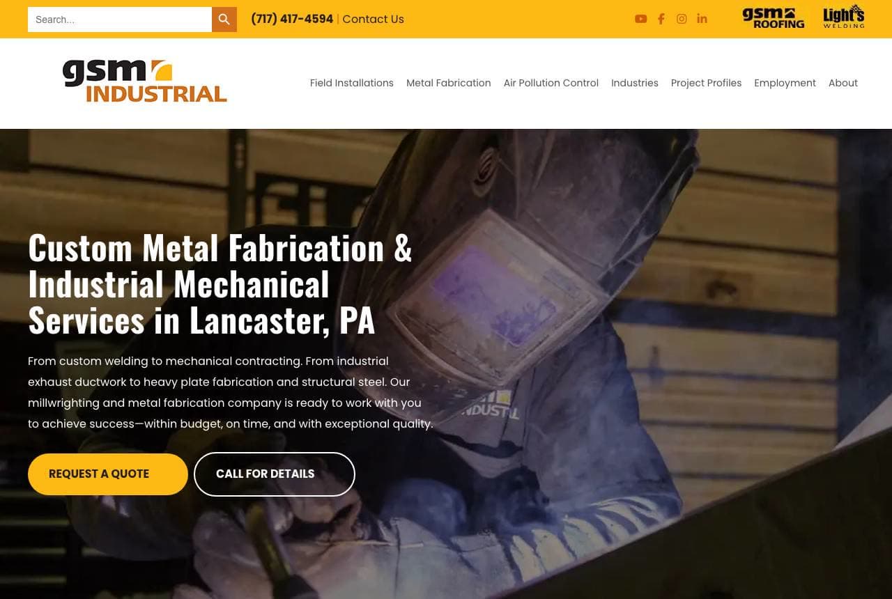GSM Industrial website — Metal Fabrication design example
