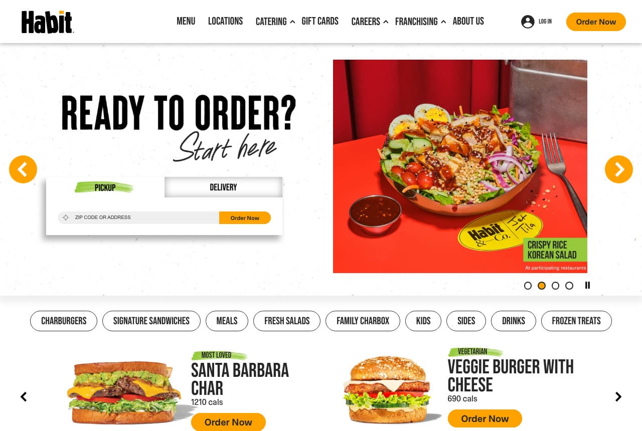 The Habit Burger Grill website — Charburger Chain design example