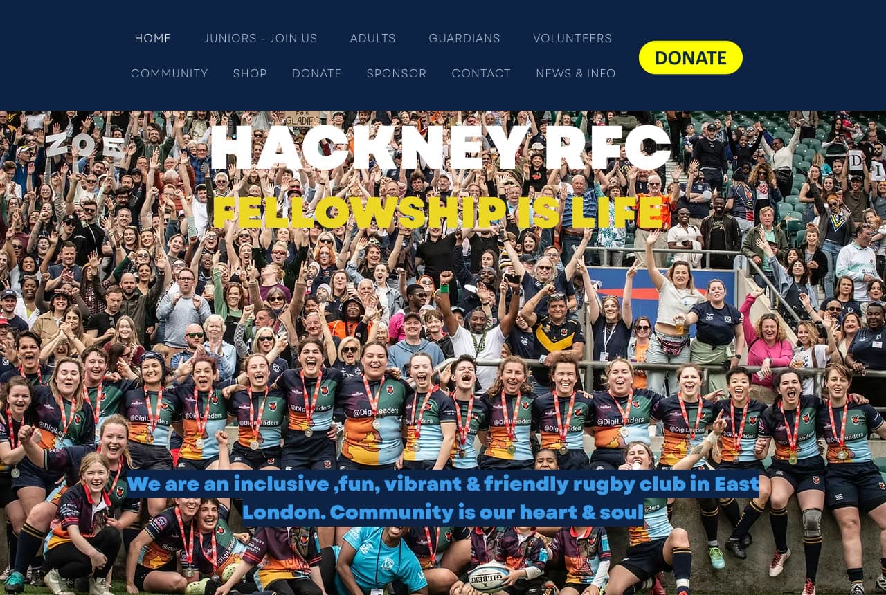 Hackney RFC website — Community Rugby Club design example