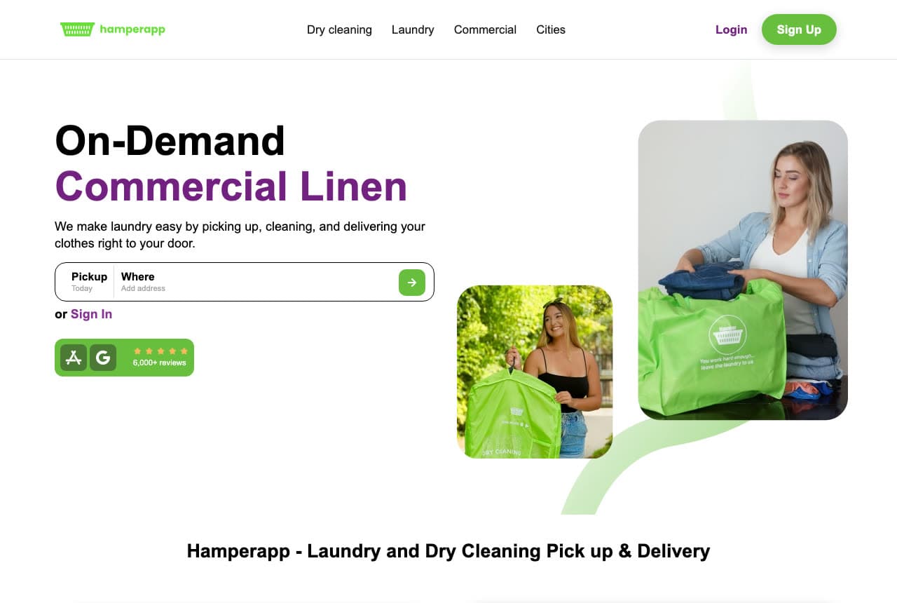 Hamperapp website — Commercial Linen design example