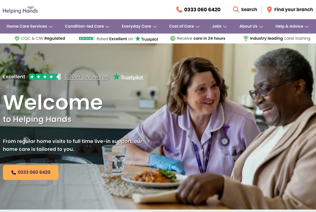 Helping Hands website — UK Home Care design example