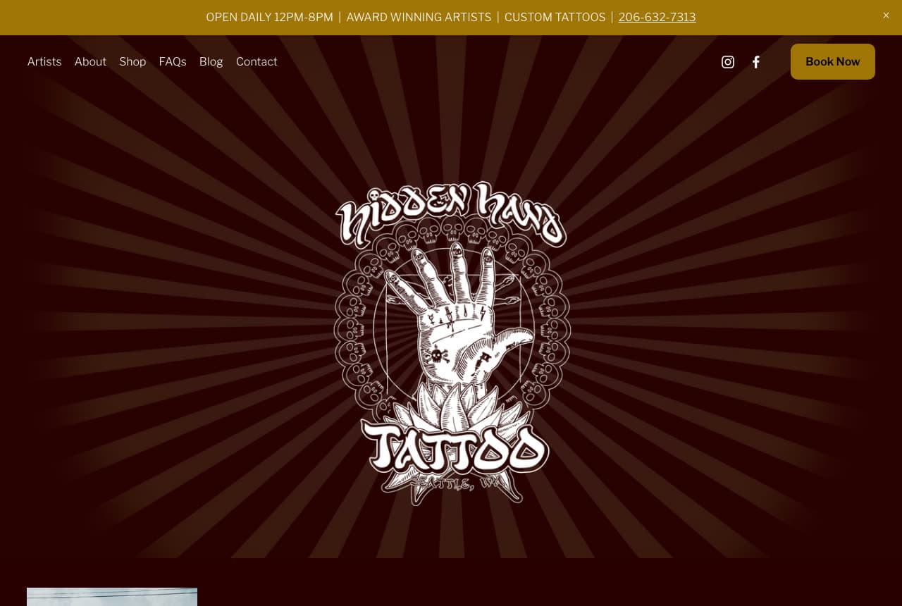 Hidden Hand Tattoo website — Flash Studio design example