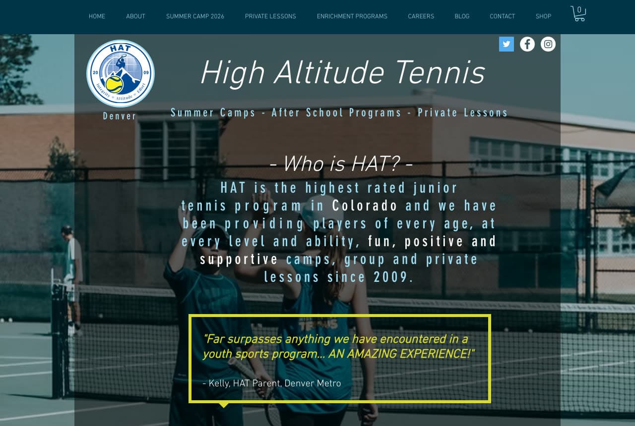 High Altitude Tennis website — Junior Tennis Programme design example